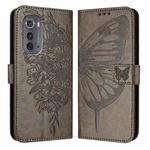 For Motorola Edge 2022 / Edge+ 5G UW 2022 Embossed Butterfly Leather Phone Case(Grey)