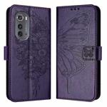 For Motorola Edge 2022 / Edge+ 5G UW 2022 Embossed Butterfly Leather Phone Case(Dark Purple)