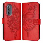 For Motorola Edge 2022 / Edge+ 5G UW 2022 Embossed Butterfly Leather Phone Case(Red)