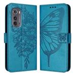 For Motorola Edge 2022 / Edge+ 5G UW 2022 Embossed Butterfly Leather Phone Case(Blue)