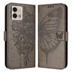 For Motorola Moto G Stylus 4G 2023 Embossed Butterfly Leather Phone Case(Grey)