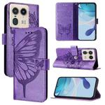 For Motorola Edge 50 Ultra Embossed Butterfly Leather Phone Case(Purple)