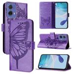 For Motorola Moto G85 Embossed Butterfly Leather Phone Case(Purple)