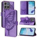 For Motorola Moto G15 / G15 Power Embossed Butterfly Leather Phone Case(Purple)