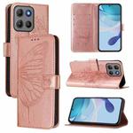 For Motorola Moto G15 / G15 Power Embossed Butterfly Leather Phone Case(Rose Gold)