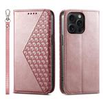 For iPhone 15 Pro Max Cubic Grid Calf Texture Magnetic Leather Phone Case(Rose Gold)