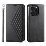 For iPhone 15 Pro Cubic Grid Calf Texture Magnetic Leather Phone Case(Black)