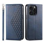 For iPhone 15 Pro Cubic Grid Calf Texture Magnetic Leather Phone Case(Blue)