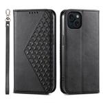 For iPhone 15 Plus Cubic Grid Calf Texture Magnetic Leather Phone Case(Black)