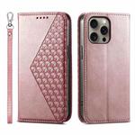 For iPhone 16 Pro Max Cubic Grid Calf Texture Magnetic Leather Phone Case(Rose Gold)