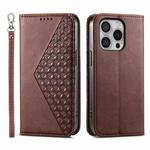 For iPhone 16 Pro Cubic Grid Calf Texture Magnetic Leather Phone Case(Brown)