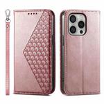 For iPhone 16 Pro Cubic Grid Calf Texture Magnetic Leather Phone Case(Rose Gold)