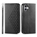 For iPhone 16 Plus Cubic Grid Calf Texture Magnetic Leather Phone Case(Black)