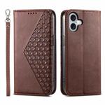 For iPhone 16 Plus Cubic Grid Calf Texture Magnetic Leather Phone Case(Brown)