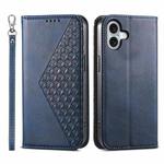 For iPhone 16 Plus Cubic Grid Calf Texture Magnetic Leather Phone Case(Blue)