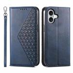 For iPhone 16 Cubic Grid Calf Texture Magnetic Leather Phone Case(Blue)