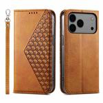 For iPhone 17 Pro Max Cubic Grid Calf Texture Magnetic Leather Phone Case(Brown)