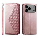 For iPhone 17 Pro Max Cubic Grid Calf Texture Magnetic Leather Phone Case(Rose Gold)