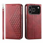 For iPhone 17 Pro Cubic Grid Calf Texture Magnetic Leather Phone Case(Red)
