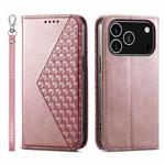 For iPhone 17 Pro Cubic Grid Calf Texture Magnetic Leather Phone Case(Rose Gold)