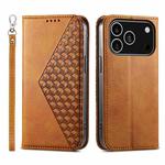 For iPhone 17 Pro Cubic Grid Calf Texture Magnetic Leather Phone Case(Yellow)