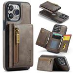 For iPhone 15 Pro DG.MING M5 Series Zip RFID Multi Card Detachable Leather Phone Case(Coffee)