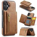 For iPhone 16 Plus DG.MING M5 Series Zip RFID Multi Card Detachable Leather Phone Case(Brown)