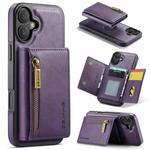 For iPhone 16 Plus DG.MING M5 Series Zip RFID Multi Card Detachable Leather Phone Case(Purple)