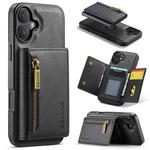 For iPhone 16 DG.MING M5 Series Zip RFID Multi Card Detachable Leather Phone Case(Black)