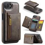 For iPhone 16e DG.MING M5 Series Zip RFID Multi Card Detachable Leather Phone Case(Coffee)