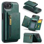 For iPhone 16e DG.MING M5 Series Zip RFID Multi Card Detachable Leather Phone Case(Green)