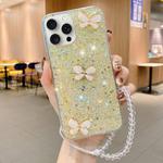 For iPhone 11 Pro Starry Sequin Jade Butterfly Epoxy TPU Phone Case with Strap(Yellow)