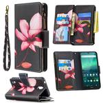 For Nokia 1.3 Colored Drawing Pattern Zipper Horizontal Flip Leather Case with Holder & Card Slots & Wallet(Lotus)