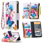 For Nokia 5.3 Colored Drawing Pattern Zipper Horizontal Flip Leather Case with Holder & Card Slots & Wallet(Two Butterflies)