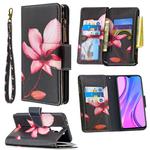 For Xiaomi Redmi 9 Colored Drawing Pattern Zipper Horizontal Flip Leather Case with Holder & Card Slots & Wallet(Lotus)
