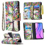 For Xiaomi Redmi 9 Colored Drawing Pattern Zipper Horizontal Flip Leather Case with Holder & Card Slots & Wallet(Tree)