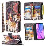 For Xiaomi Redmi 9 Colored Drawing Pattern Zipper Horizontal Flip Leather Case with Holder & Card Slots & Wallet(Flower Elephants)