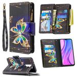 For Xiaomi Redmi 9 Colored Drawing Pattern Zipper Horizontal Flip Leather Case with Holder & Card Slots & Wallet(Big Butterfly)