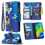 For Xiaomi Redmi Note 9 Colored Drawing Pattern Zipper Horizontal Flip Leather Case with Holder & Card Slots & Wallet(Gold Butterfly)