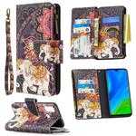 For Huawei P smart 2020 Colored Drawing Pattern Zipper Horizontal Flip Leather Case with Holder & Card Slots & Wallet(Flower Elephants)