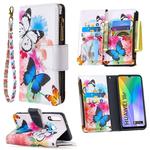 For Huawei Y6p Colored Drawing Pattern Zipper Horizontal Flip Leather Case with Holder & Card Slots & Wallet(Two Butterflies)