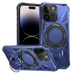 For iPhone 14 Pro MagSafe Magnetic Shockproof Phone Case with Ring Holder(Navy Blue)