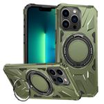 For iPhone 13 Pro Max MagSafe Magnetic Shockproof Phone Case with Ring Holder(Dark Green)