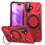 For iPhone 16 Plus MagSafe Magnetic Shockproof Phone Case with Ring Holder(Red)