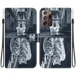 For Samsung Galaxy Note20 Ultra Crystal Texture Colored Drawing Leather Phone Case(Cat Tiger Reflection)