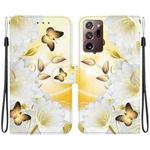 For Samsung Galaxy Note20 Ultra Crystal Texture Colored Drawing Leather Phone Case(Gold Butterfly Epiphyllum)