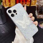 For iPhone 15 Pro Max Starry Sequin Embroidered Butterfly Epoxy TPU Phone Case(Silver)