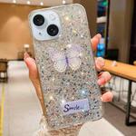 For iPhone 14 Starry Sequin Rhinestones Butterfly Epoxy TPU Phone Case(Silver)