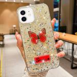 For iPhone 12 Starry Sequin Rhinestones Butterfly Epoxy TPU Phone Case(Yellow)