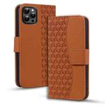 For iPhone 12 Pro Max Business Diamond Buckle Leather Phone Case with Lanyard(Brown)